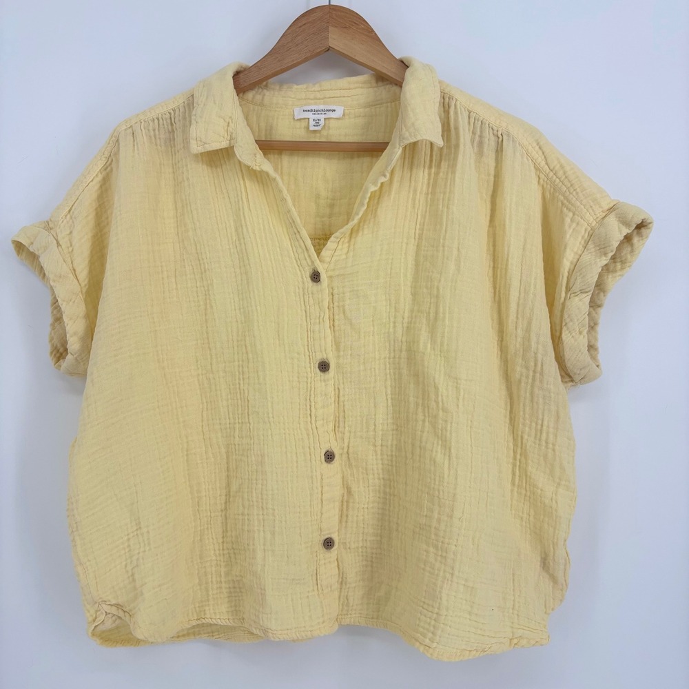 Yellow Cotton Gauze Button Up shirt XL Relaxed Coastal Short Sleeve quiet resort